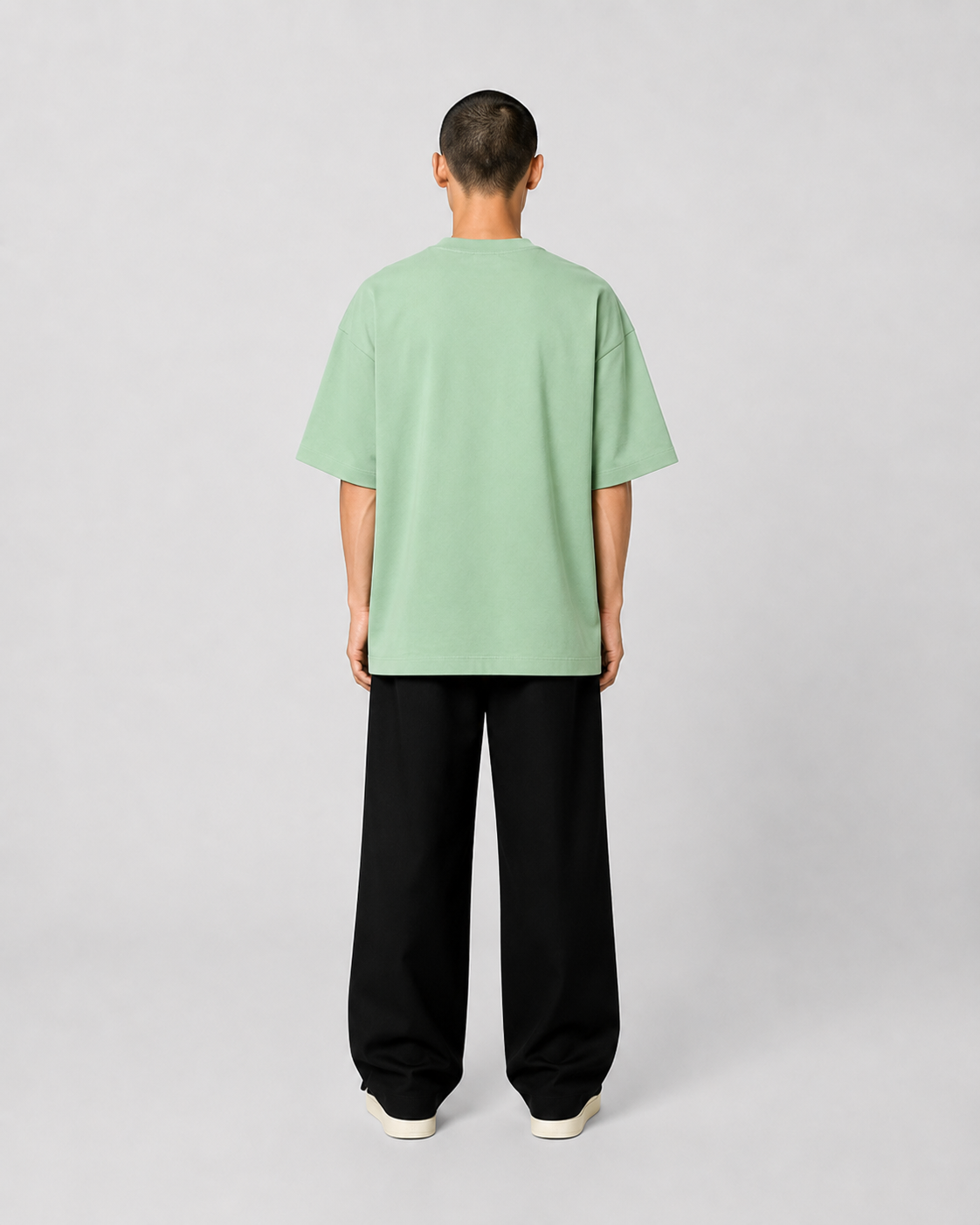 ORIYEN Sage Woven Fate French Terry Cotton Oversized T-Shirt (Green)