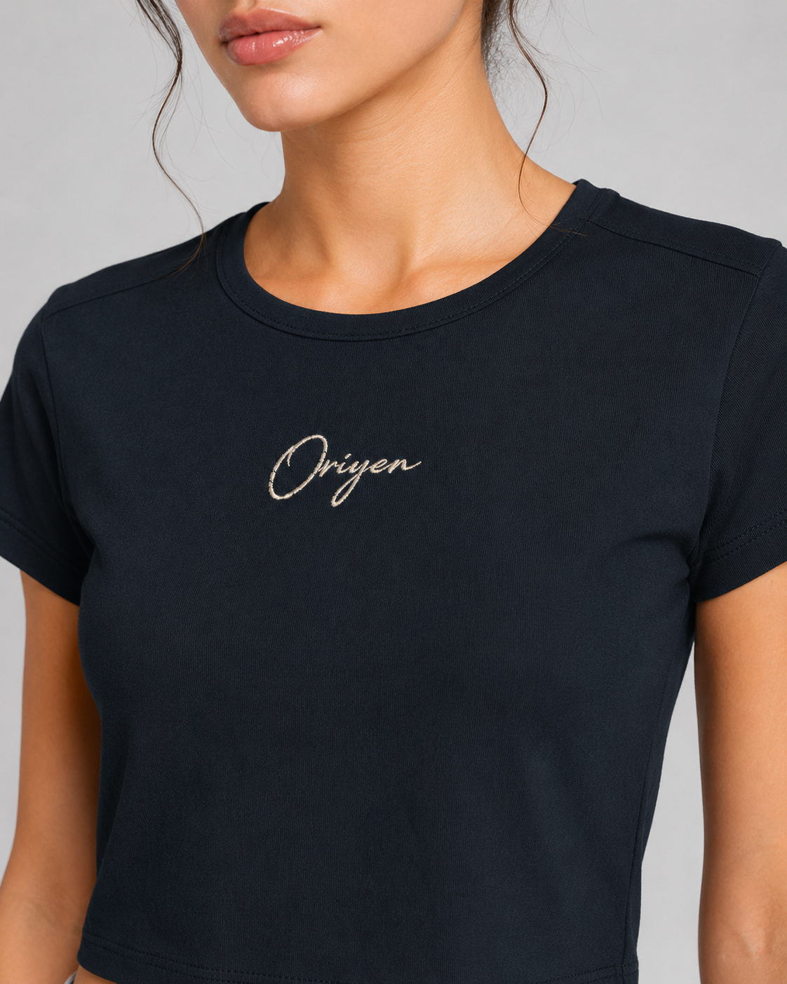 ORIYEN Navy Blue Women's Crop Tee (Navy Blue)