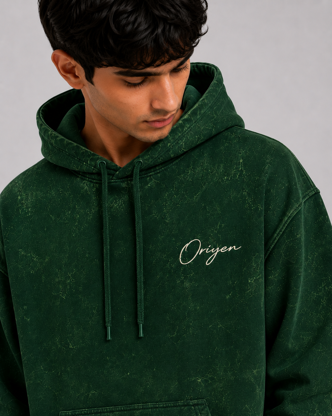 ORIYEN Forest Acid Wash Hoodie (Green)