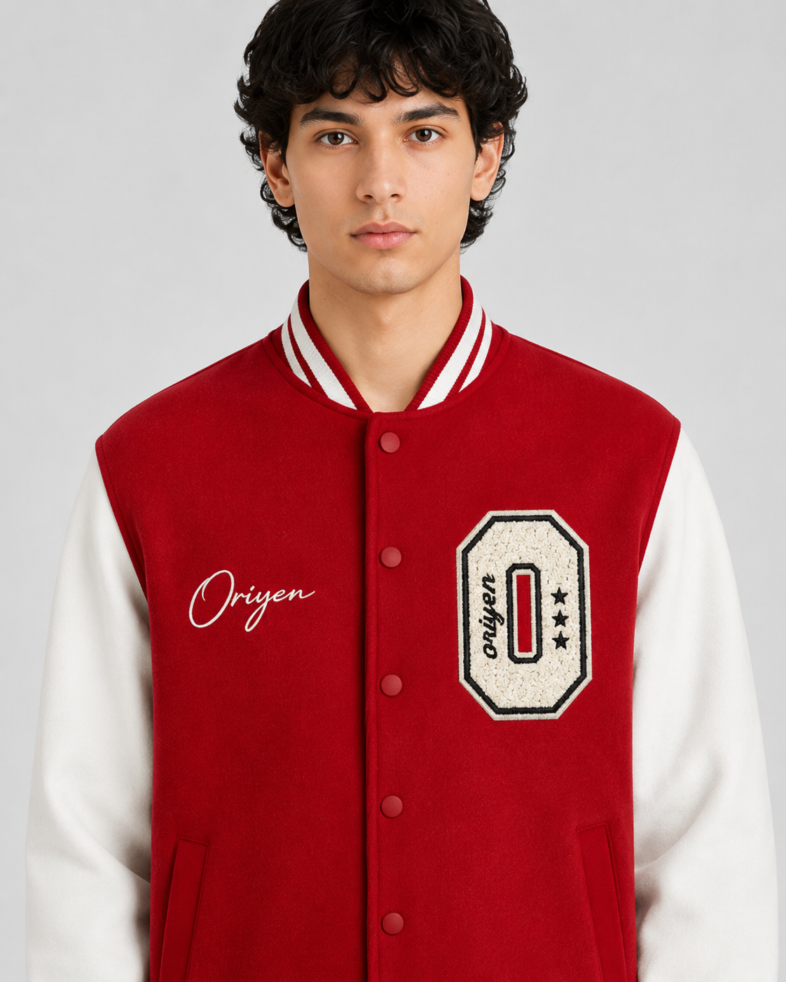 ORIYEN Legacy Varsity Jacket — Crimson