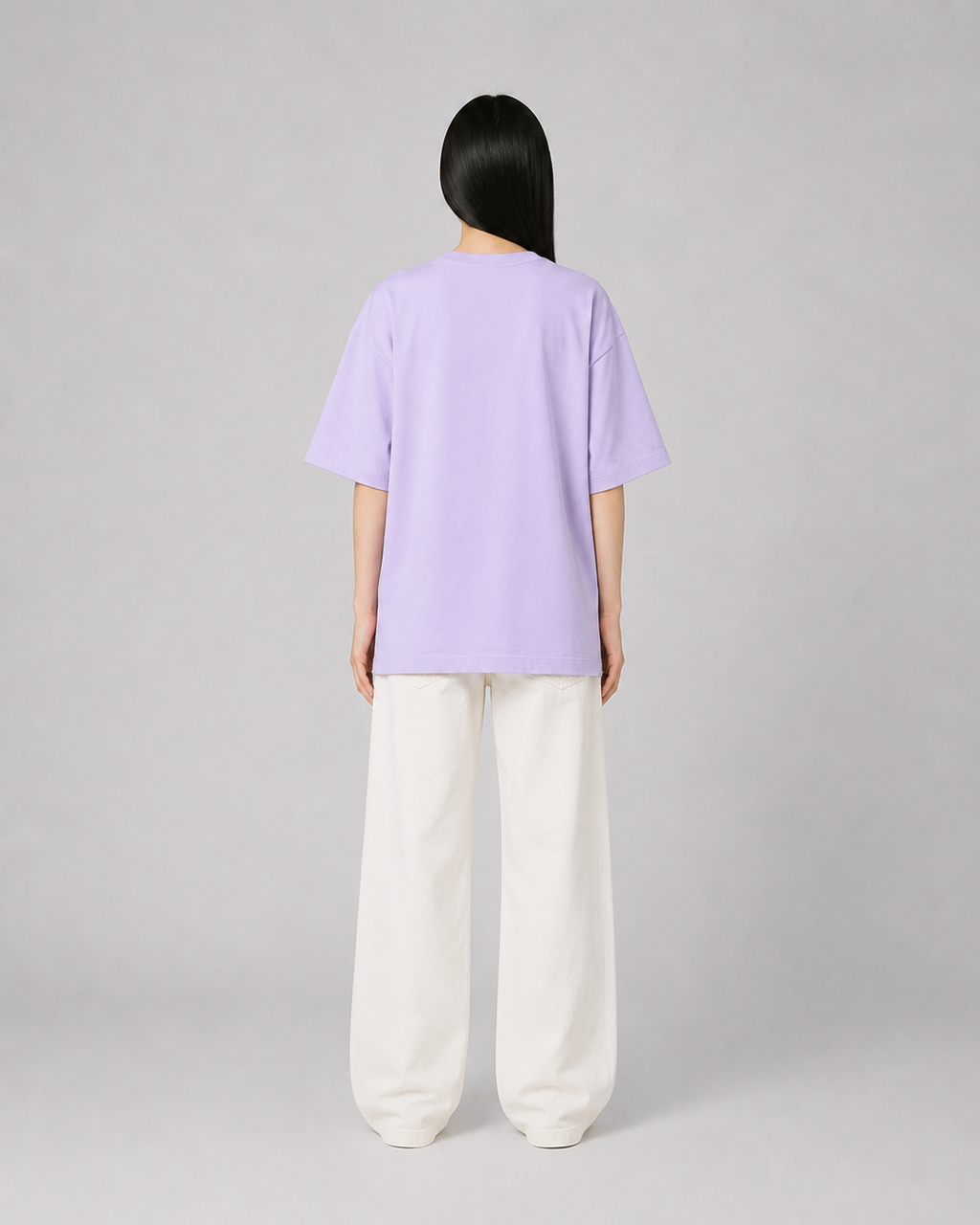 ORIYEN Women's Lavender Woven Fate French Terry Cotton Oversized T-Shirt