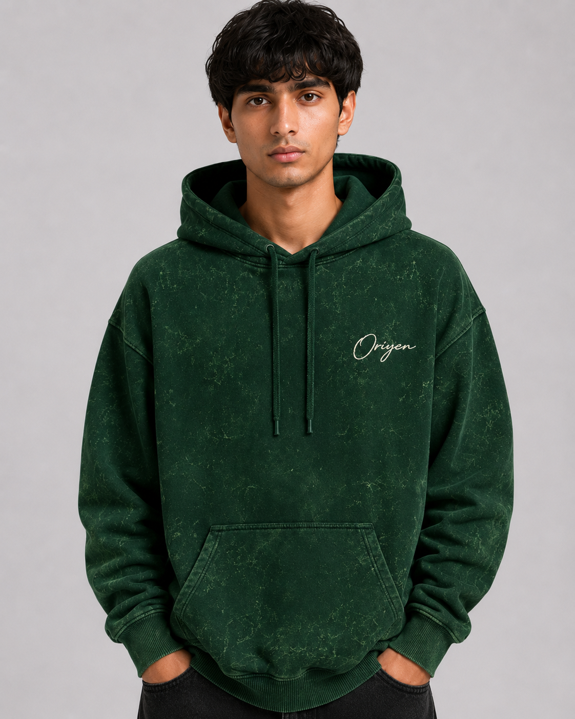 ORIYEN Forest Acid Wash Hoodie (Green)