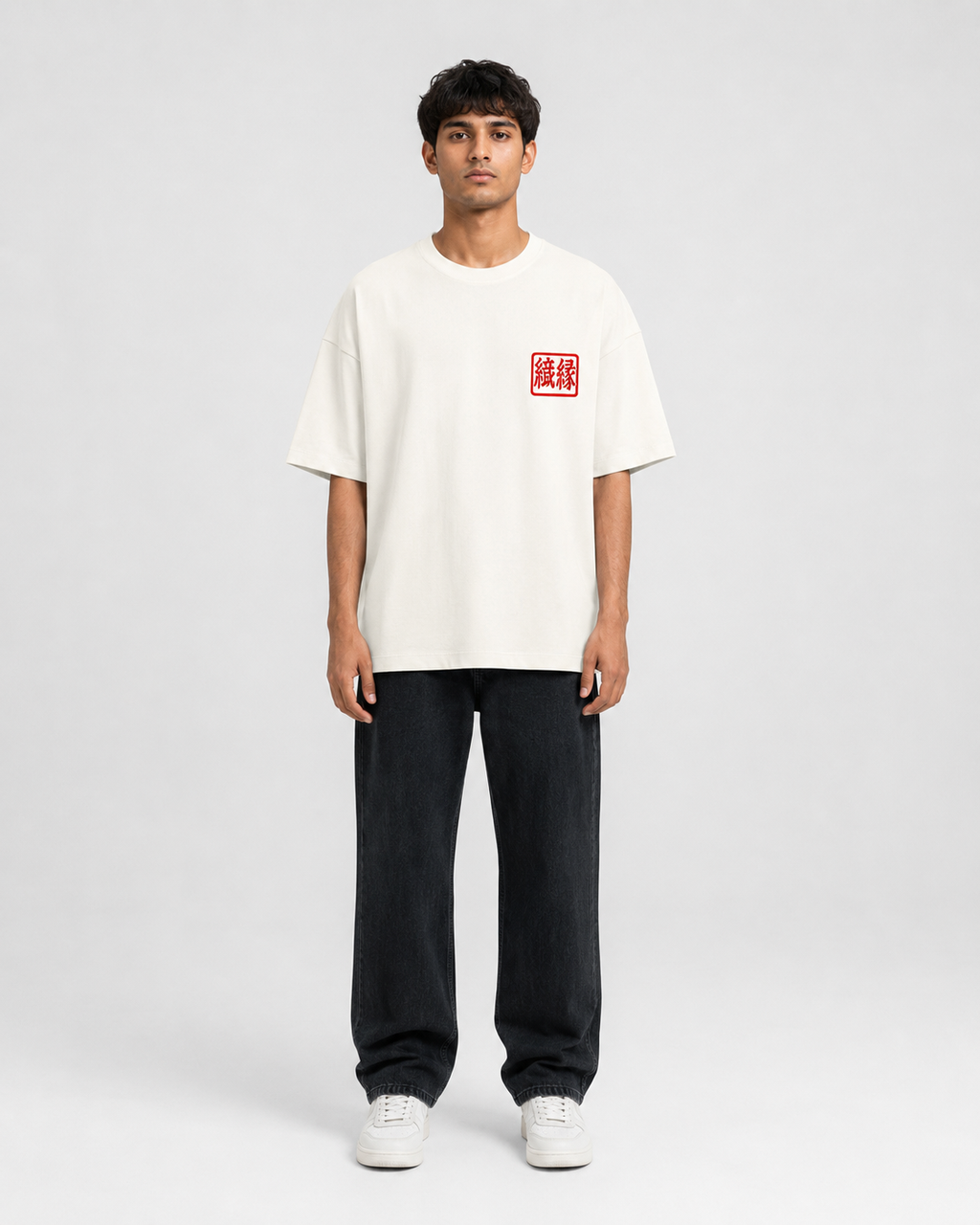 ORIYEN Off White Woven Fate French Terry Cotton Oversized T-Shirt