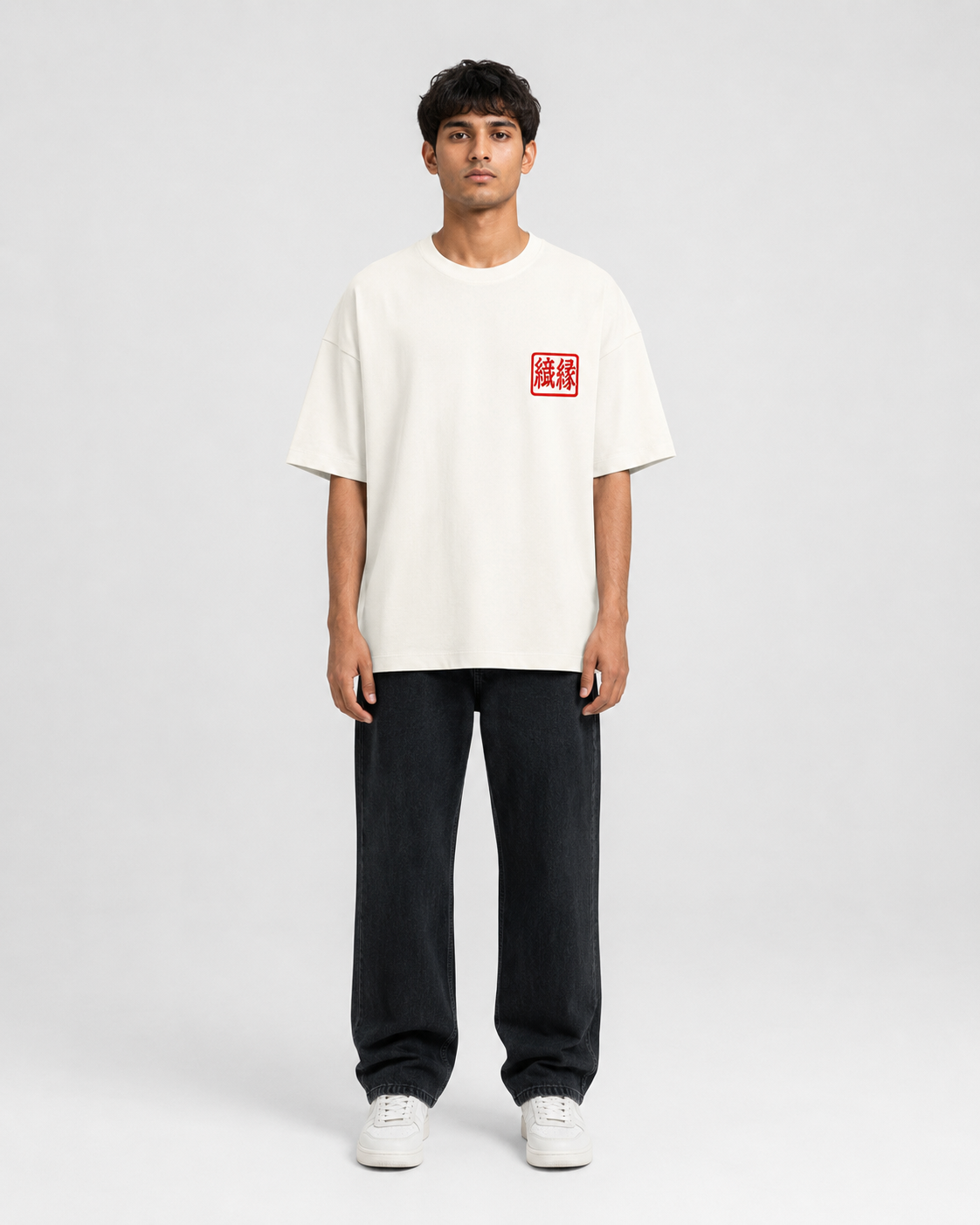 ORIYEN Off White Woven Fate French Terry Cotton Oversized T-Shirt