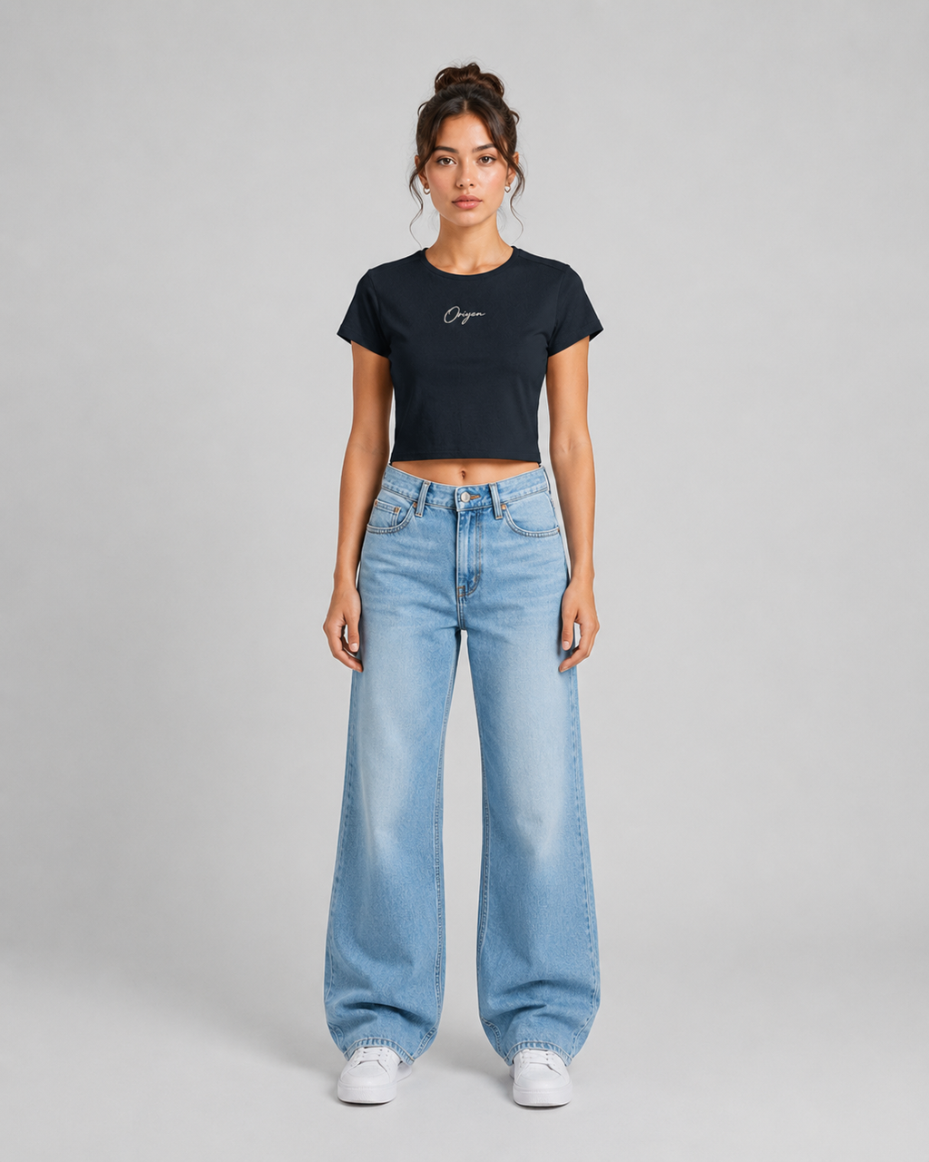 ORIYEN Navy Blue Women's Crop Tee (Navy Blue)