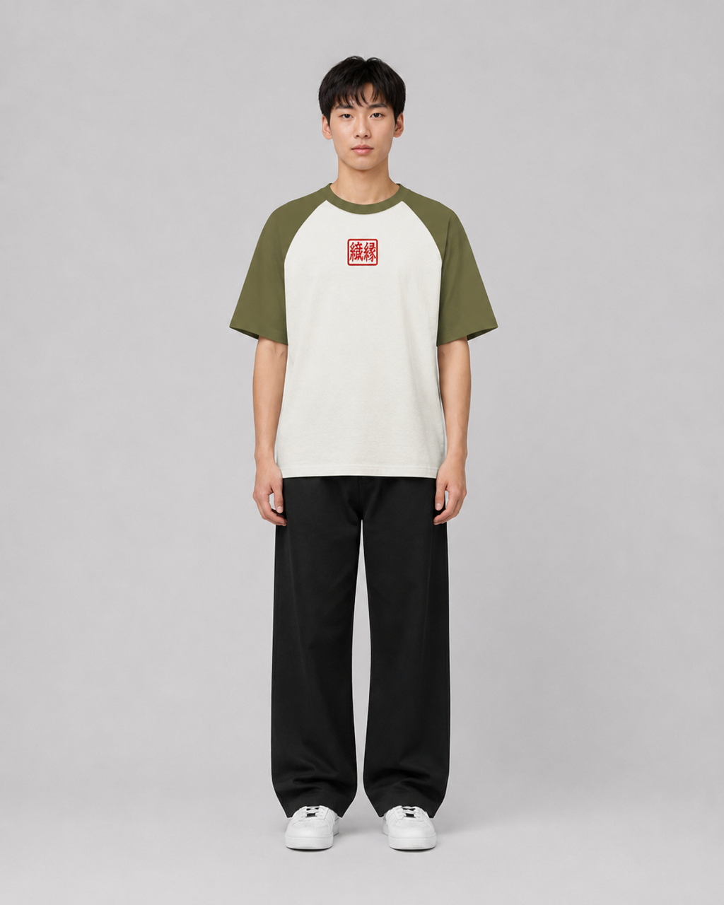 ORIYEN Olive Woven Fate Raglan T-Shirt