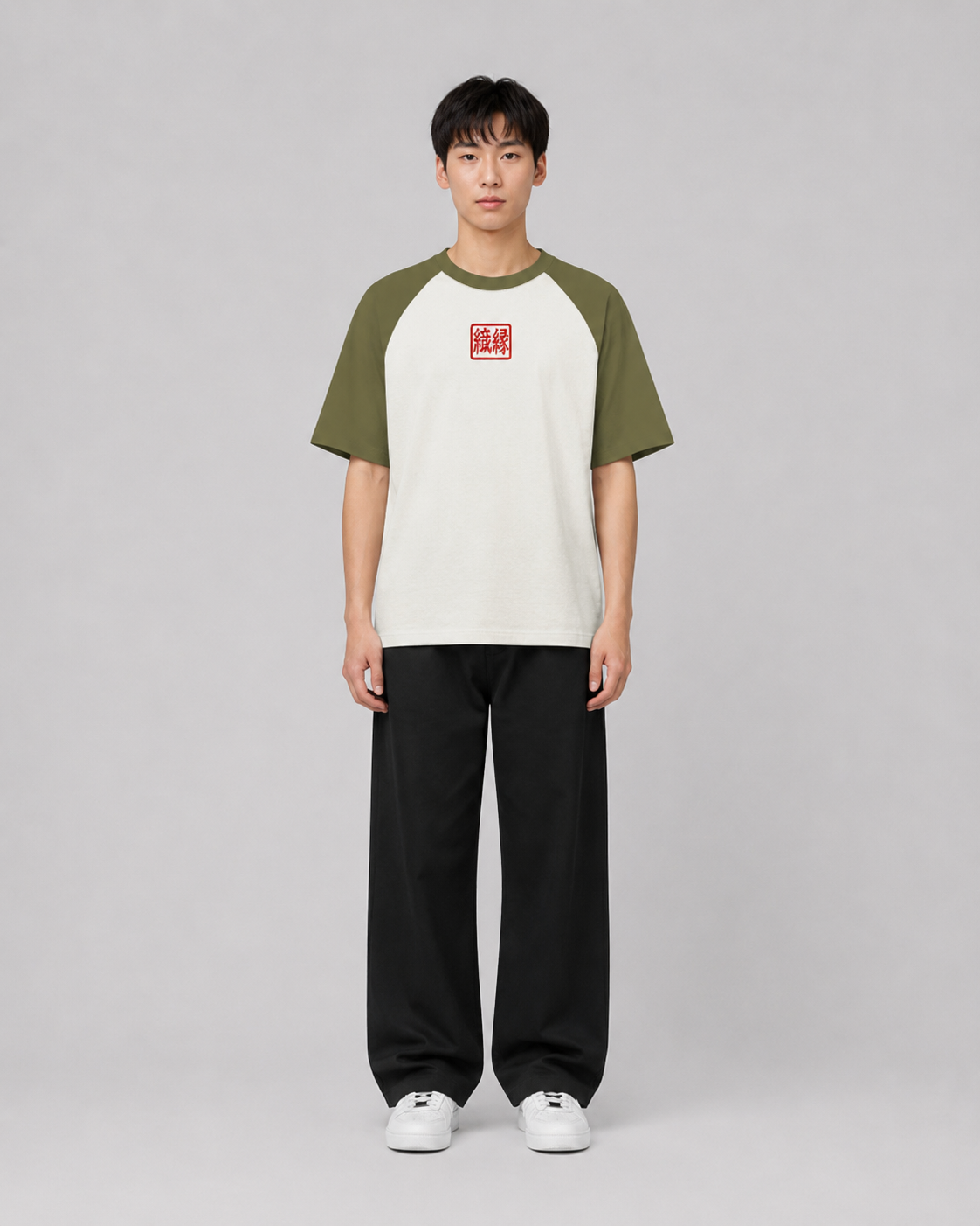ORIYEN Olive Woven Fate Raglan T-Shirt