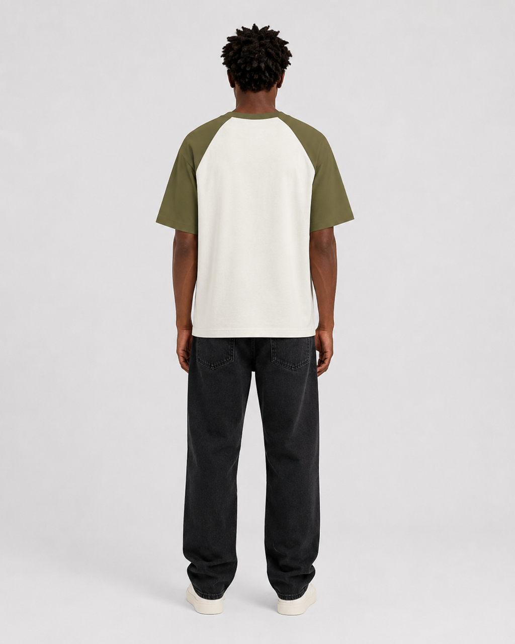 ORIYEN Moss Raglan Oversized Tee (Olive Green / Off White)