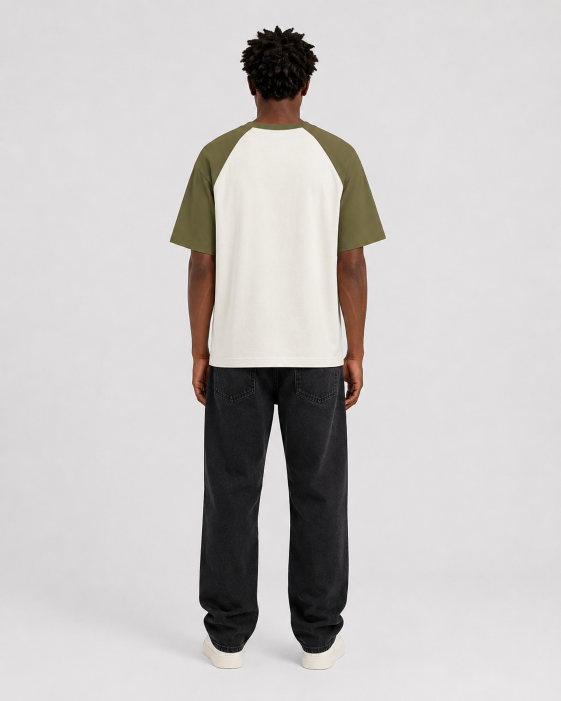 ORIYEN Moss Raglan Oversized Tee (Olive Green / Off White)