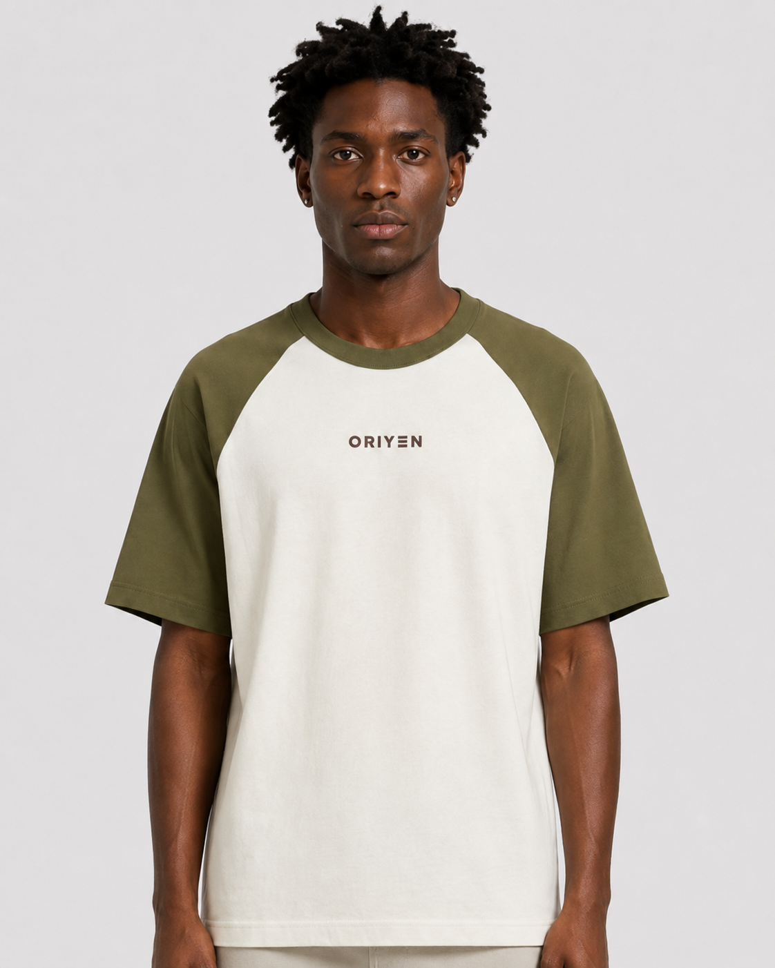 ORIYEN Moss Raglan Oversized Tee (Olive Green / Off White)
