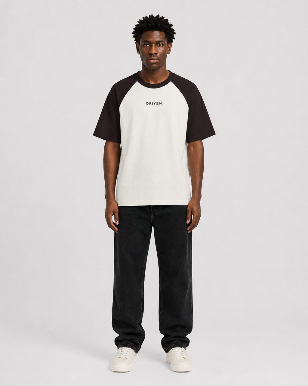 ORIYEN Espresso Oversized Raglan Tee (Dark Brown / Off White)