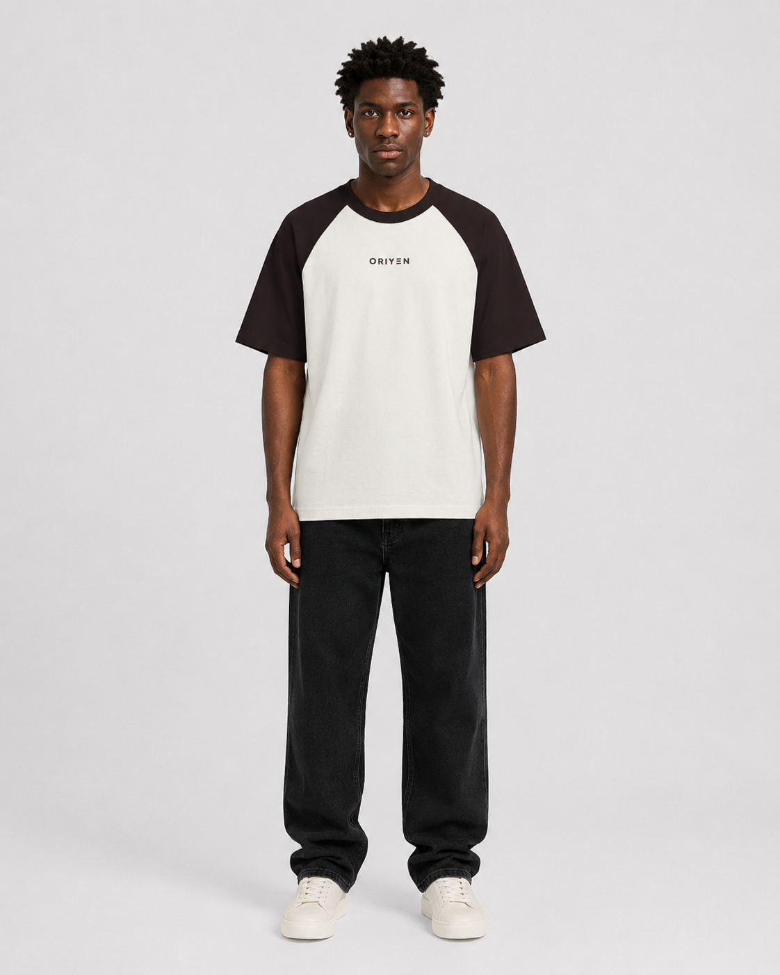 ORIYEN Espresso Oversized Raglan Tee (Dark Brown / Off White)
