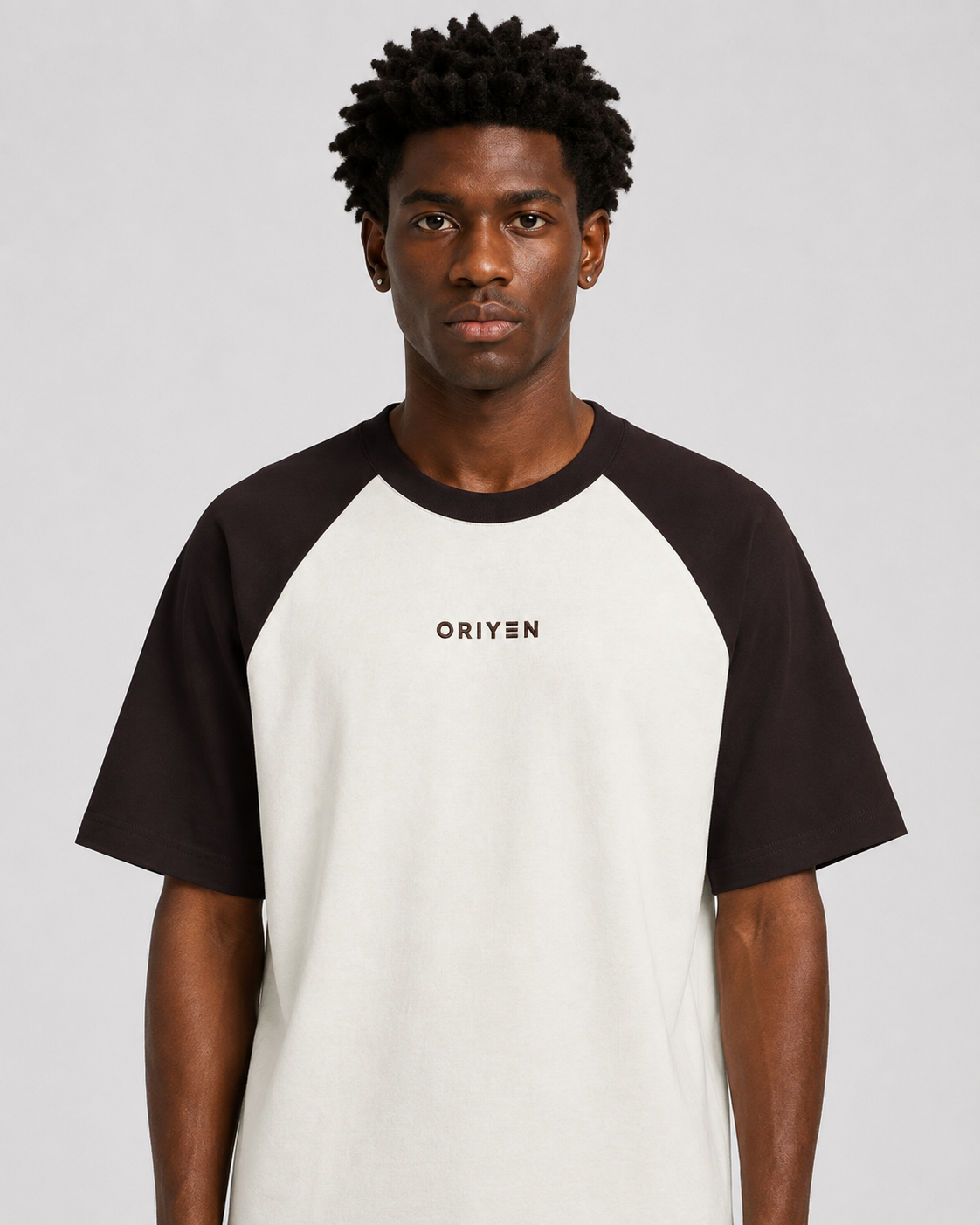 ORIYEN Espresso Oversized Raglan Tee (Dark Brown / Off White)