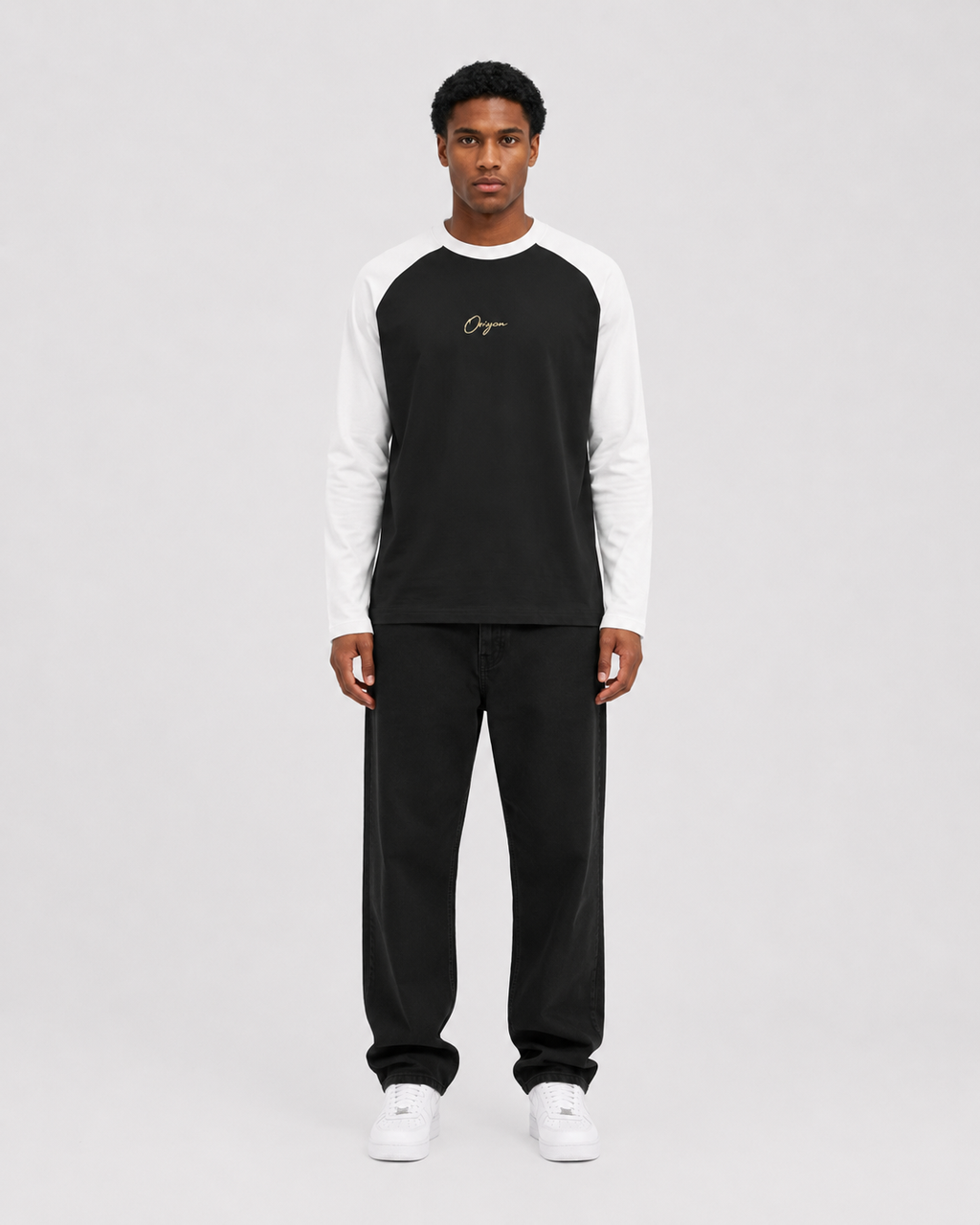 ORIYEN Ivory Raglan Long Sleeve Tee (White / Black)