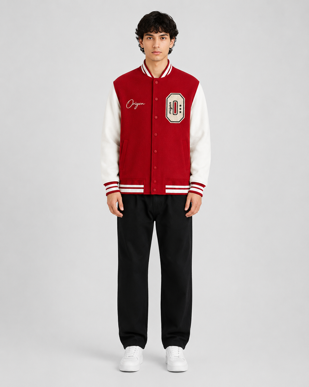 ORIYEN Legacy Varsity Jacket — Crimson