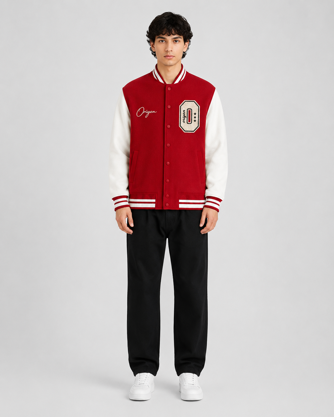ORIYEN Legacy Varsity Jacket — Crimson