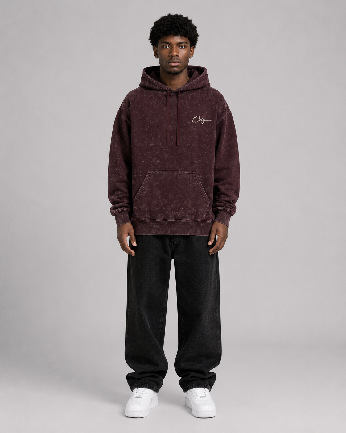 ORIYEN Wine Acid Wash Hoodie (Burgundy)