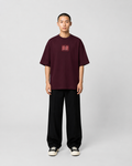 ORIYEN Burgundy Woven Fate French Terry Cotton Oversized T-Shirt (Maroon)