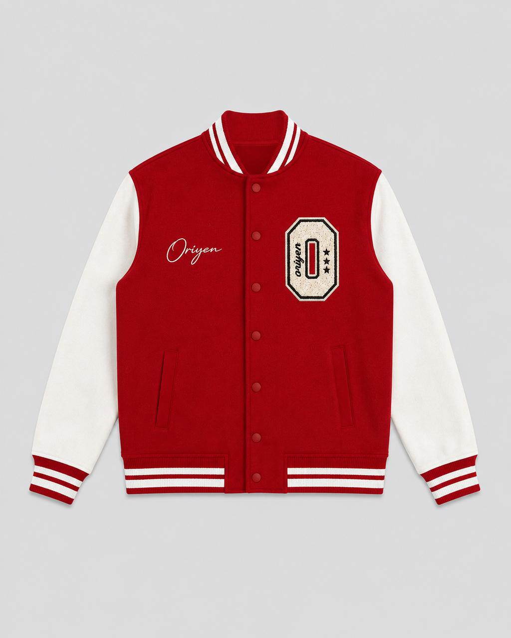 ORIYEN Legacy Varsity Jacket — Crimson