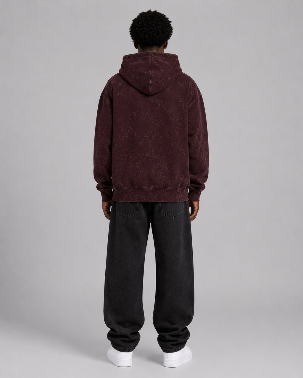 ORIYEN Wine Acid Wash Hoodie (Burgundy)