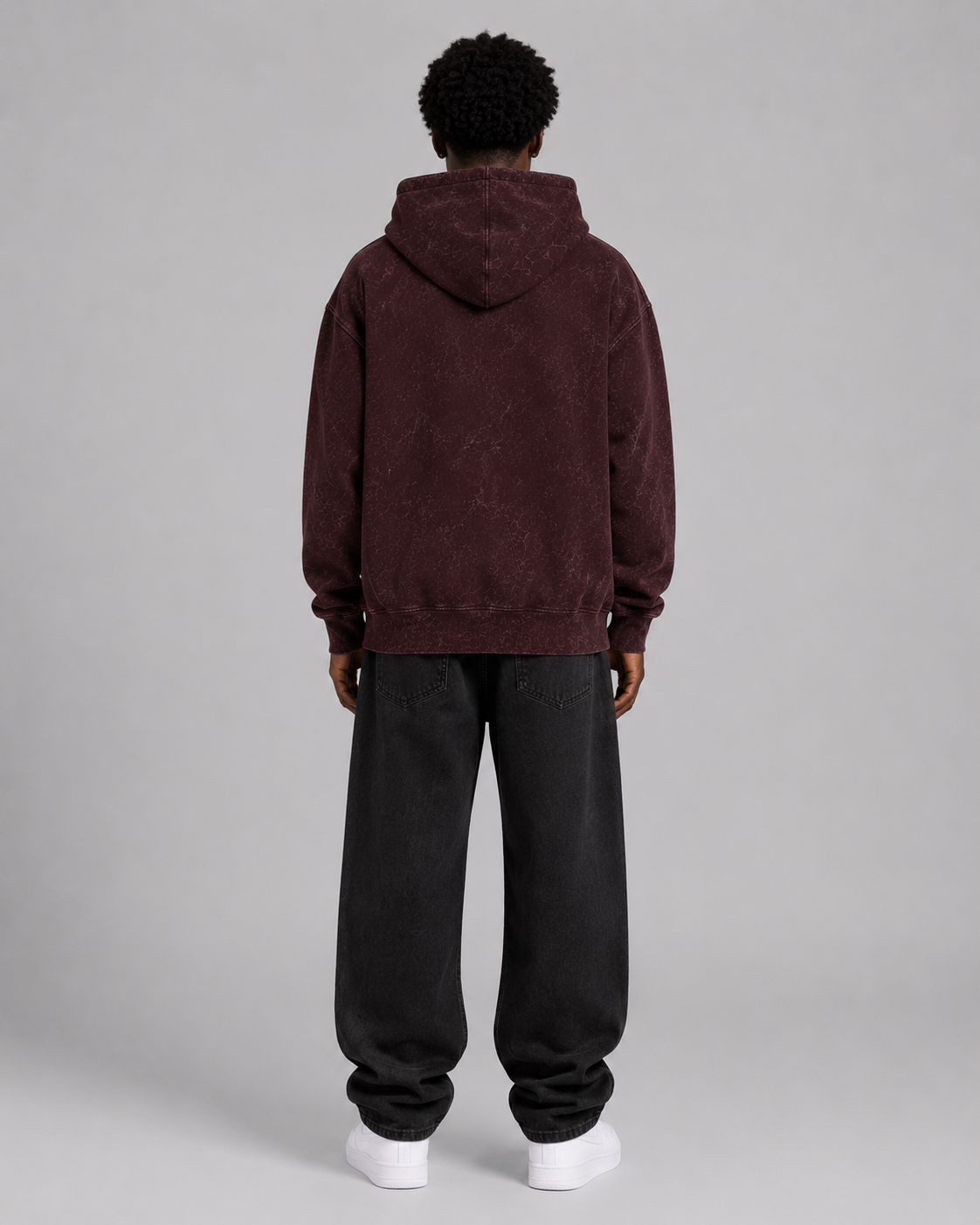 ORIYEN Wine Acid Wash Hoodie (Burgundy)