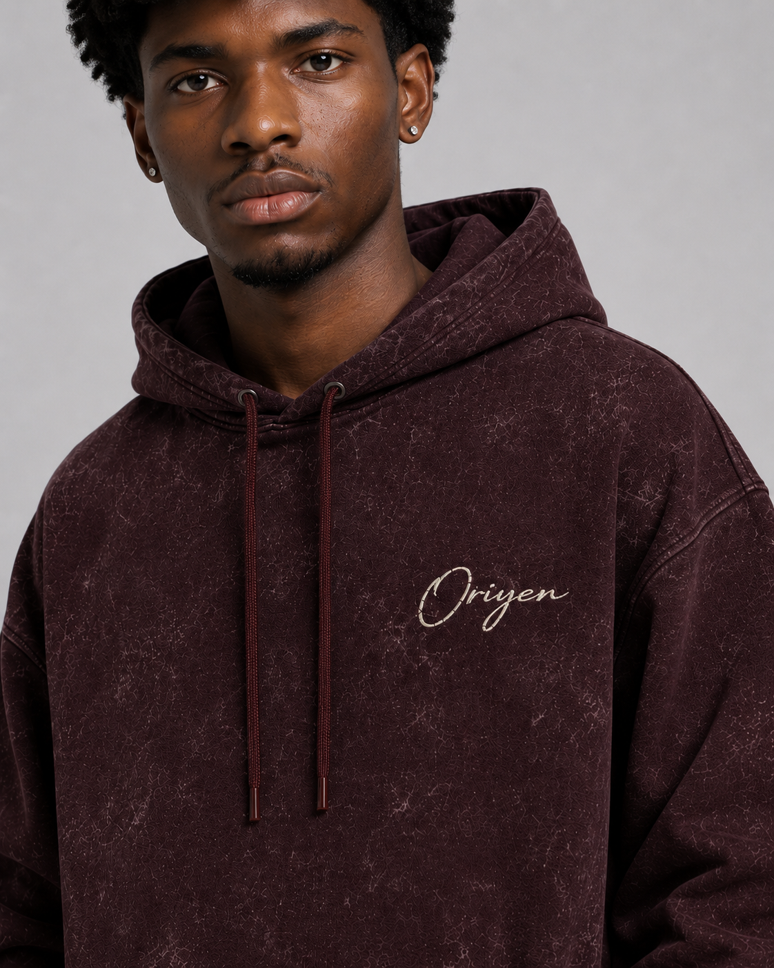 ORIYEN Wine Acid Wash Hoodie (Burgundy)