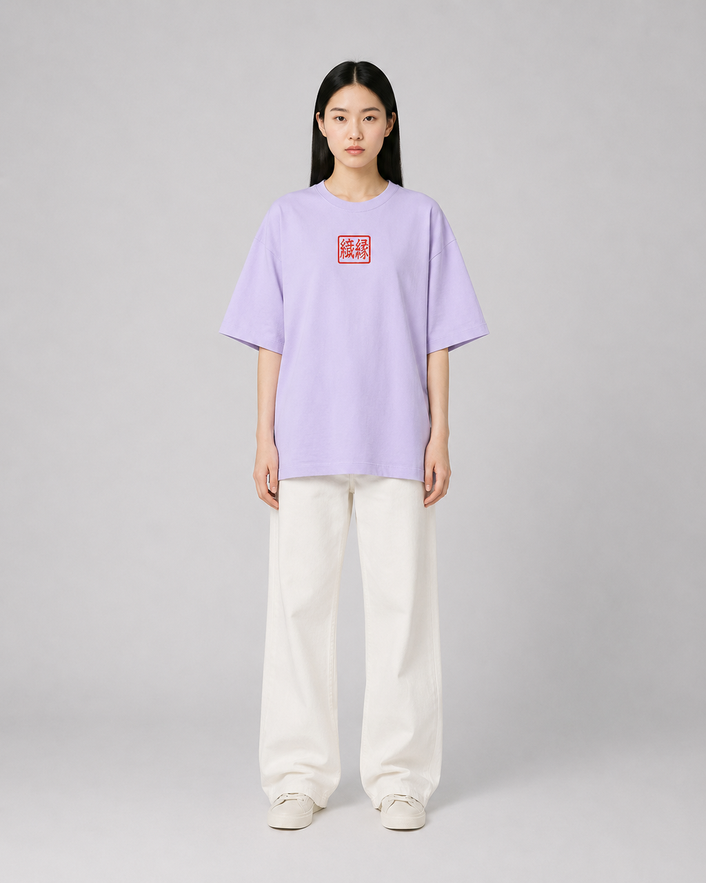 ORIYEN Women's Lavender Woven Fate French Terry Cotton Oversized T-Shirt