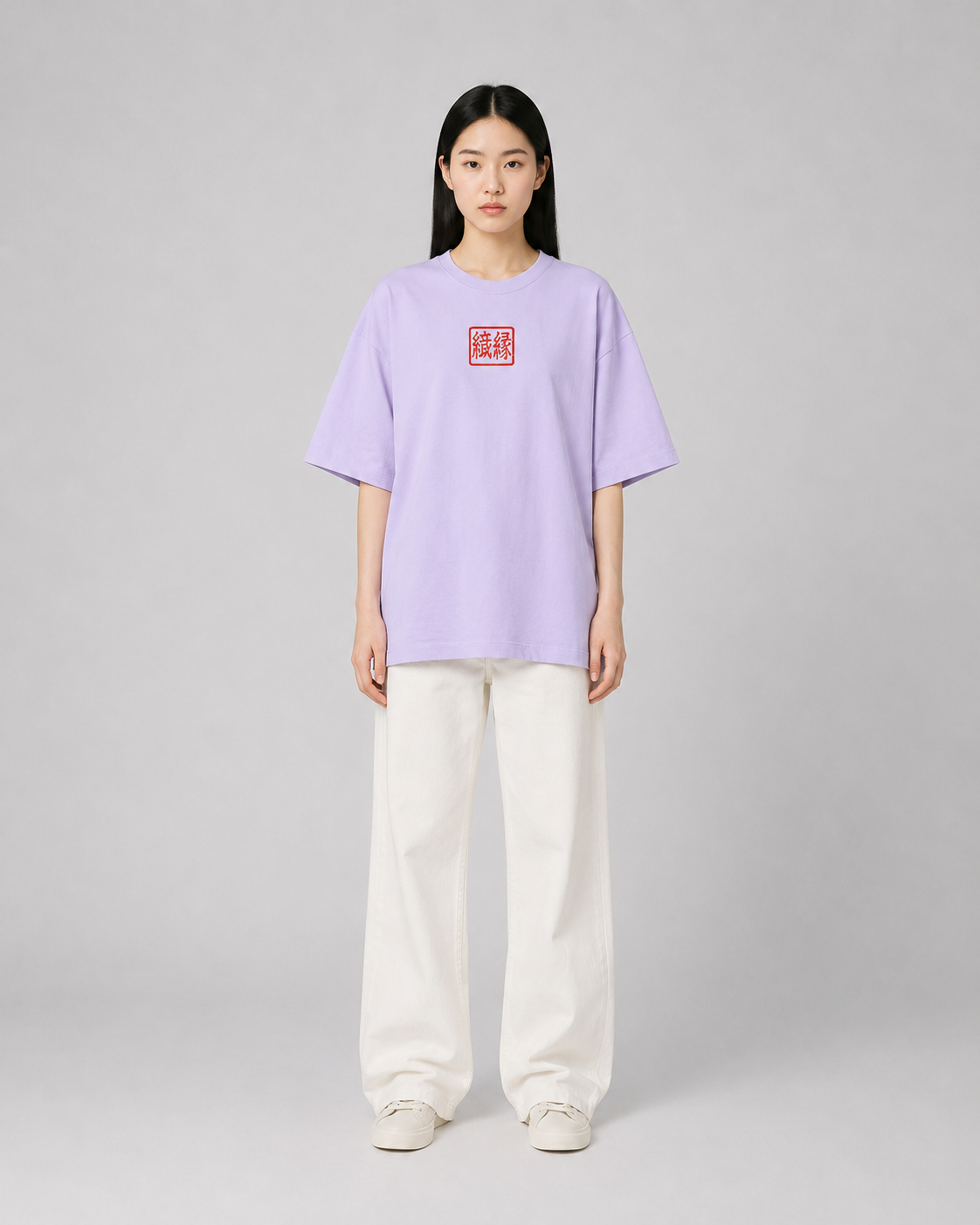 ORIYEN Women's Lavender Woven Fate French Terry Cotton Oversized T-Shirt