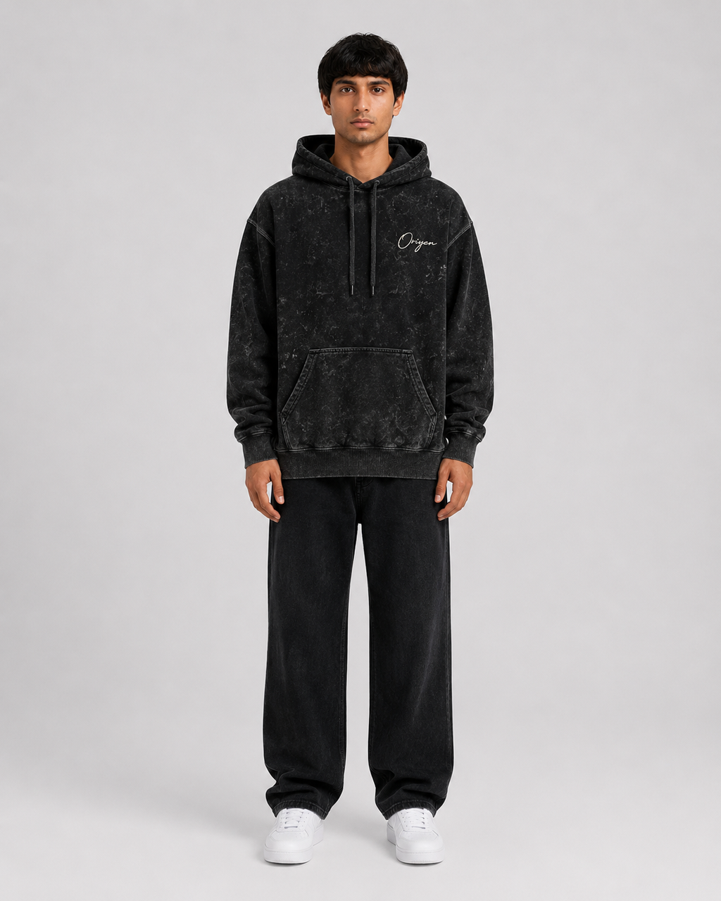ORIYEN Midnight Acid Wash Hoodie (Black)