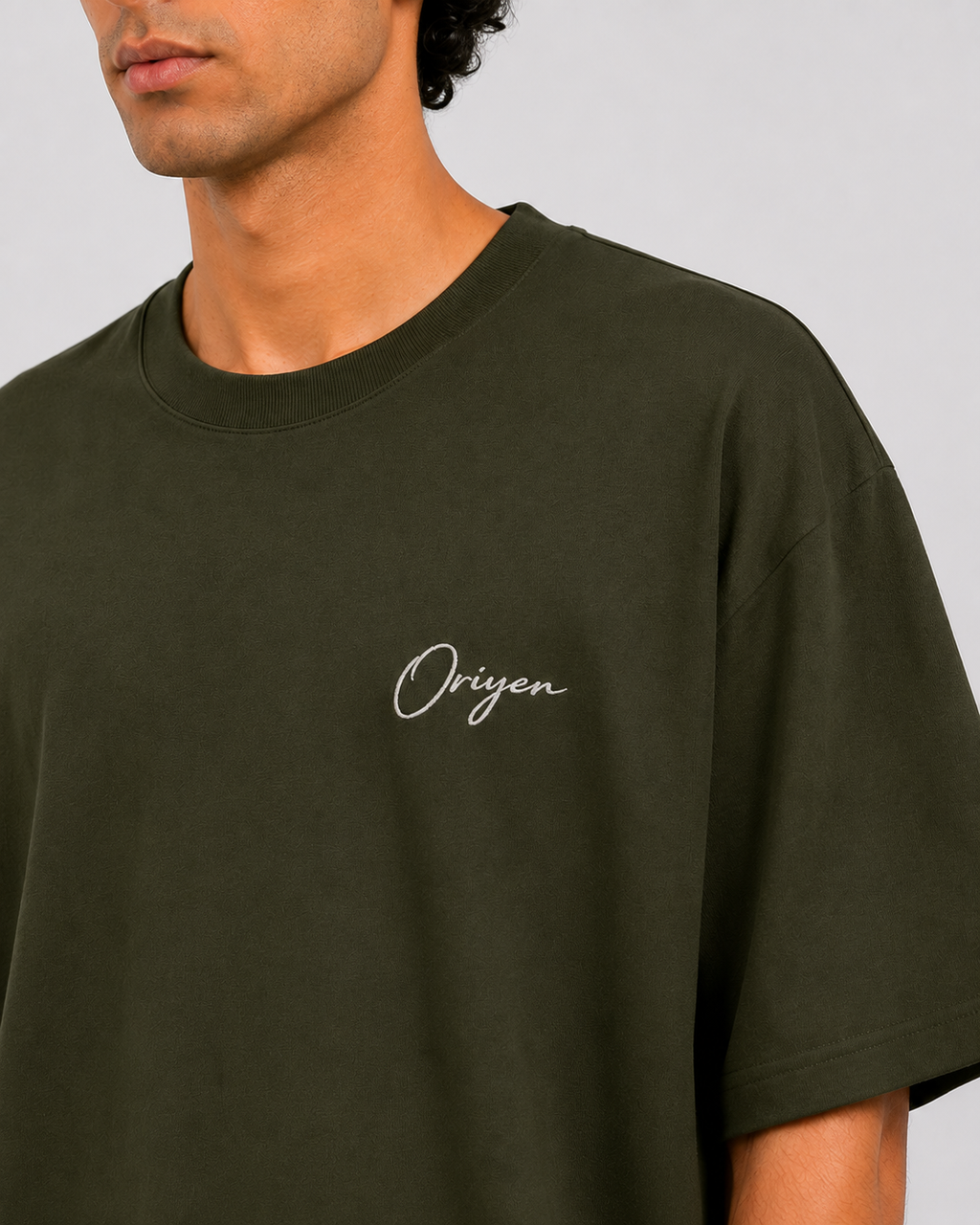 ORIYEN Olive Heavyweight Oversized Tee (Olive Green)