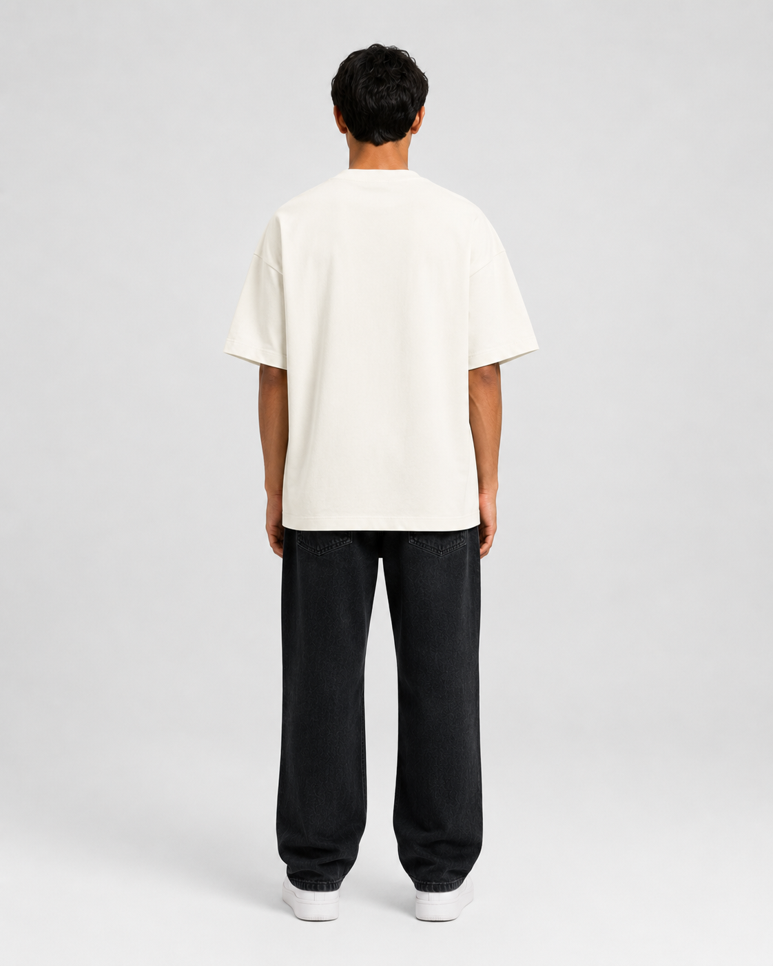 ORIYEN Off White Woven Fate French Terry Cotton Oversized T-Shirt