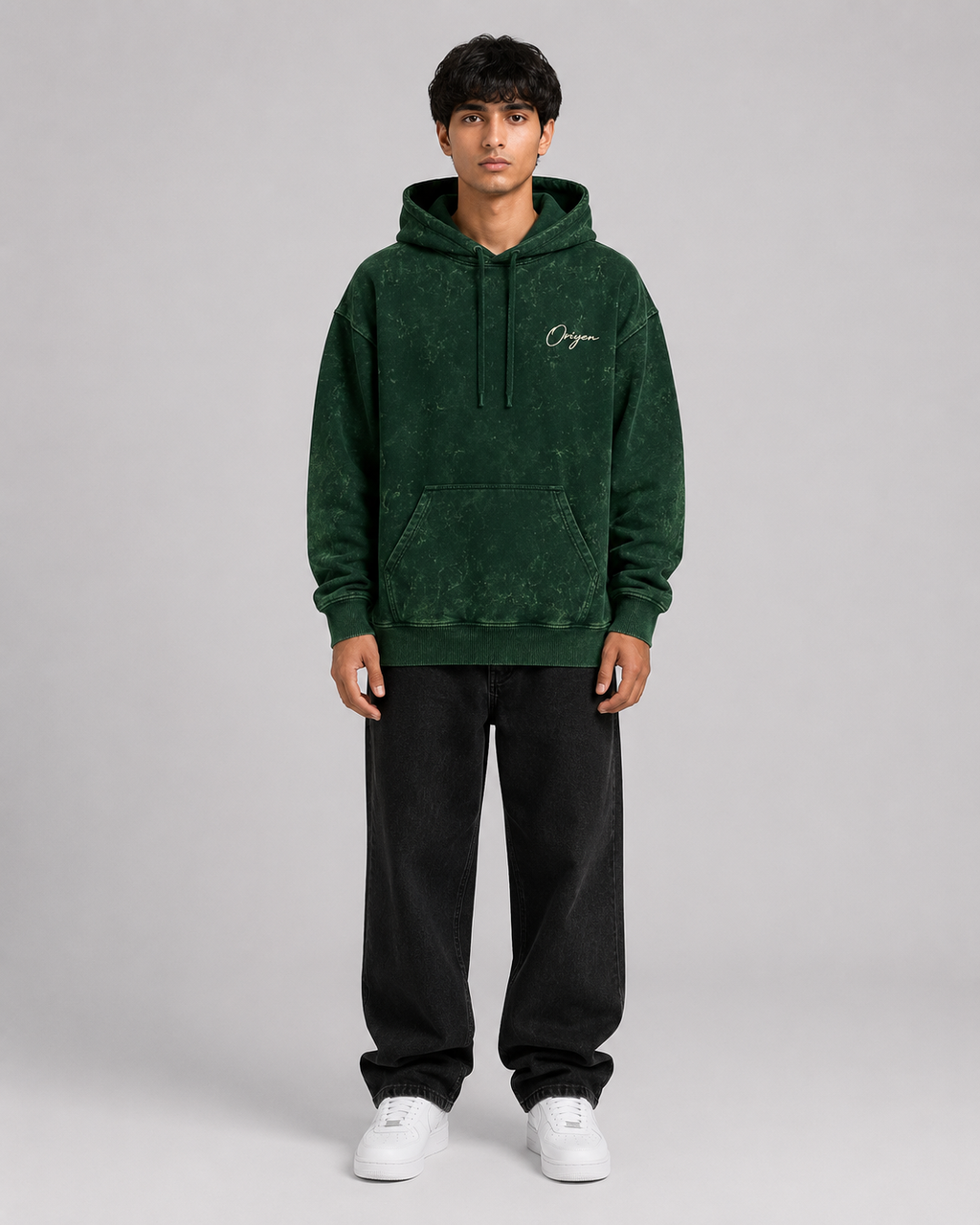 ORIYEN Forest Acid Wash Hoodie (Green)